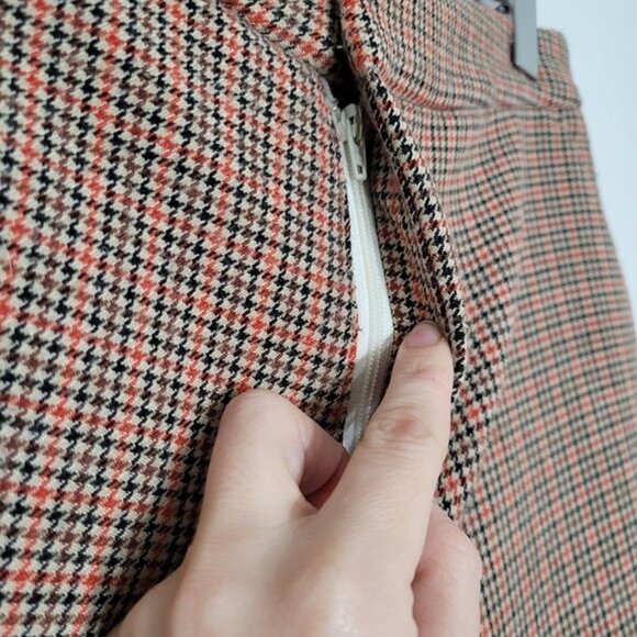 Vintage Tan & Orange Y2K Houndstooth Winter Flat 90s Front Straight Leg Pants 4 - Picture 6 of 13